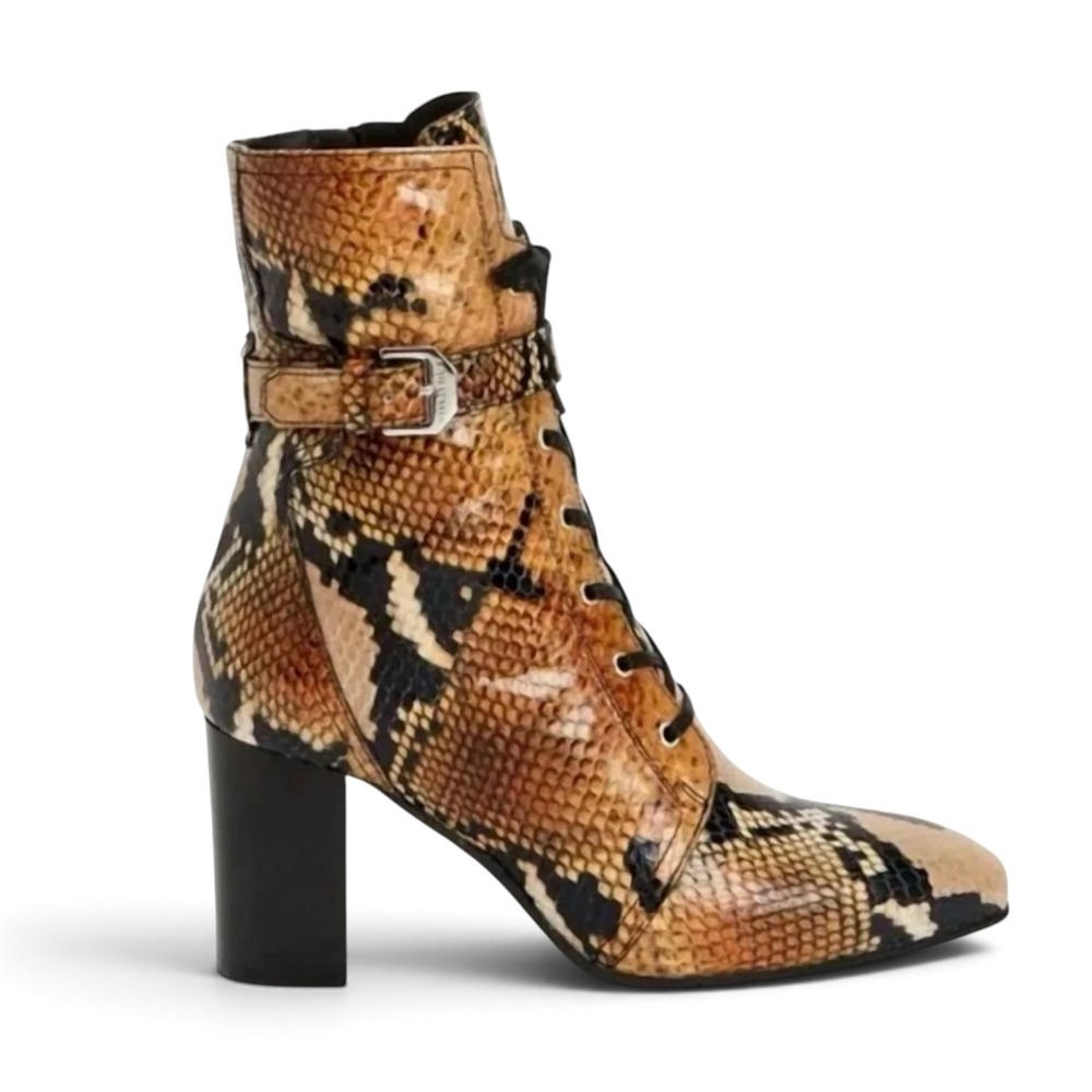 NEW Aquatalia Fawn Leather Snakeskin Lace-Up Boots – Caramel Sz 7